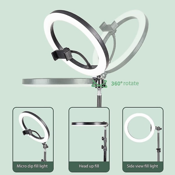 12-tommers Mini Selfie Led Video Ring Lys Lampe Kompatibel med Telefon Live Photo Photography Studio