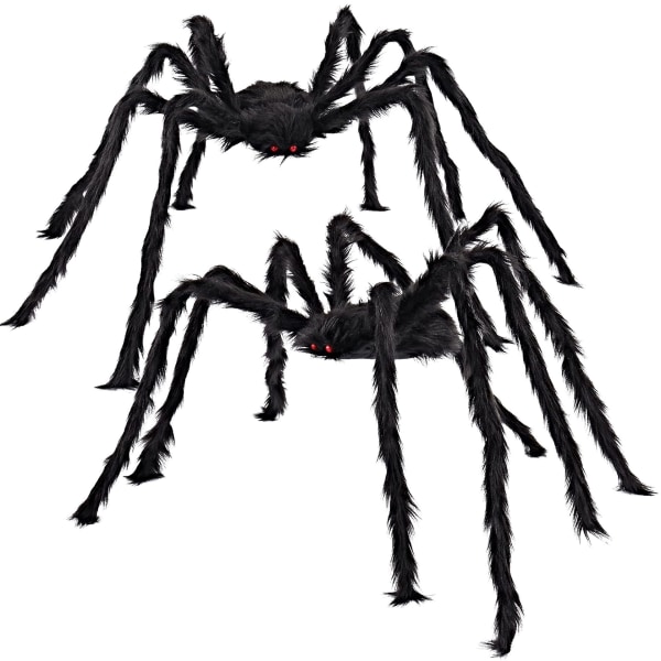2 kpl Halloween-koristeita ulkona hämähäkkejä, 5 jalkaa jättiläiskarvaisia ​​hämähäkkejä Halloween-pihasisustukseen ulkona pelottaviin juhliin