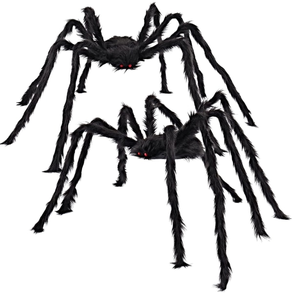 2 Pakkia Halloween-koristeita Ulkokäyttöön Hämähäkit, 5FT Jättimäiset Karvaiset Hämähäkit Halloween-Pihakoristeeksi Ulkokäyttöön Pelottavaan Juhlaan