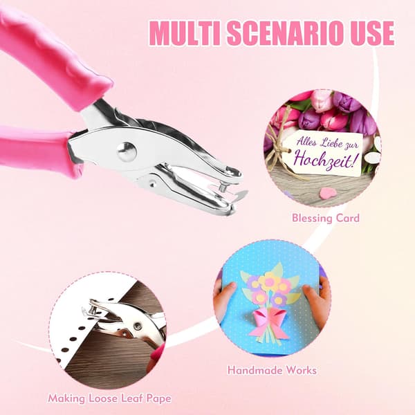 2 PCS Hole Punch, Diameter 1/4 \" and 1/8 \" Single Hole Punch, with Pink Soft Grip Hole Punch Single, for Home, Office and Study, Suitable for