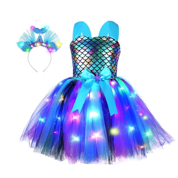 Tyttöjen merenneito-tutu-mekko juhliin LED-valolla E s
