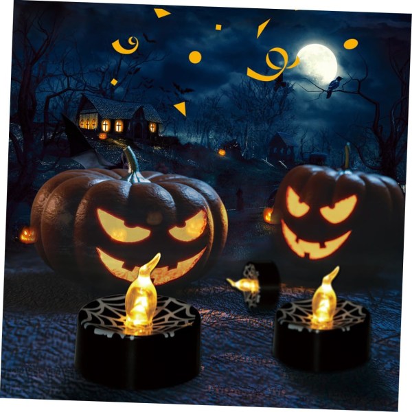 12 kpl Kotidekoraatio Musta Koristeellinen Kynttilälamppu Halloween-juhlalamppu Halloween-kynttiläkoriste Elektroninen Lamppu T