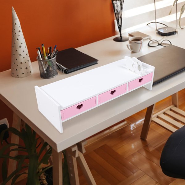 Pink opbevaringsreol Computer Skærm Elevator - Laptop Skærmforhøjer - Kontorbord Desktop Organizer - Velegnet til LED TV