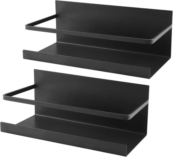 Magnetic Refrigerator Shelf, 2 Pieces, Spice Rack for Refrigerator, Kitchen Organizer, Spice Storage, Space Saver for Kitchen (Black)