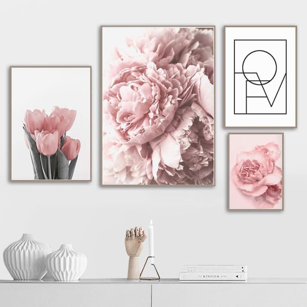 30x40 304 Pink Peony Tulipaner Rose Blomster Væghængt Lærredsmale Nordisk Minimalisme Plakater Og Tryk Vægbilleder Til Stueindretning