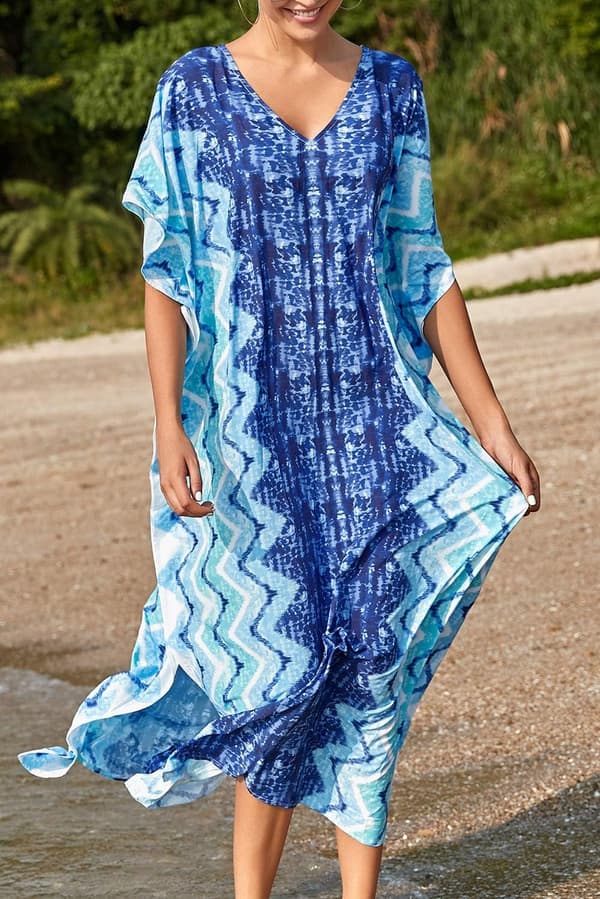 Kvinders trykte Kaftan Maxi strandkjole One Size