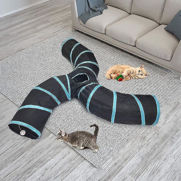 Vägtunnel kompatibel med katt, 3-vägs tunnelrör Hopfällbar interaktiv labyrintleksak kompatibel med små djur, liten kanin, kattunge, valp, ferre