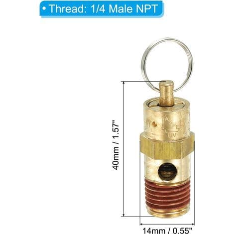 1/4\" NPT Säkerhetsventil för luftkompressor, 175 PSI Justeringstryck