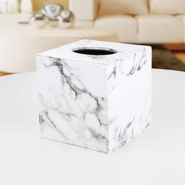 Tissueboks i lær, kubeformet (Marmor)