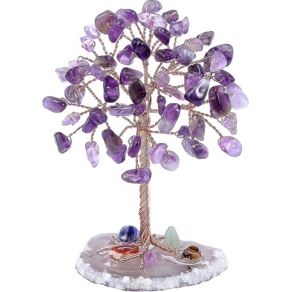 Miini Livets Tre Chakra Dekorasjon Feng-shui Naturlig Stein Håndverk Ornament Helbredende Tre Av Lykke Agat Geode Amethyst Tre