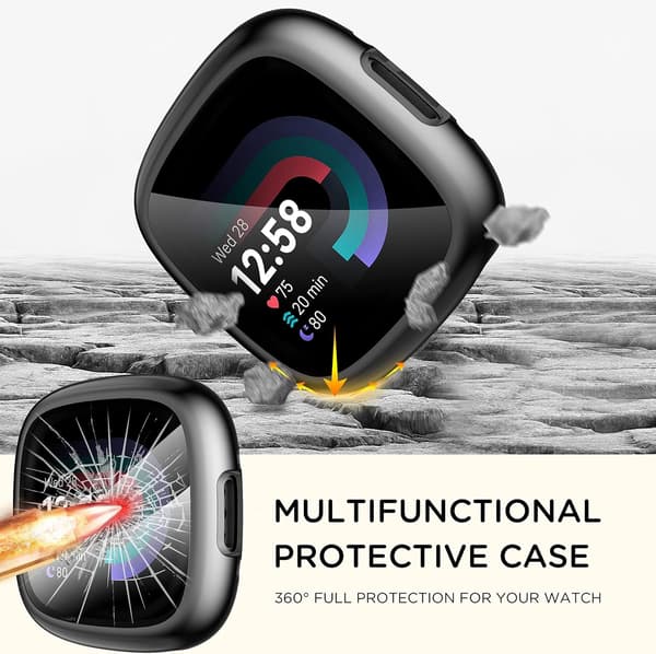 Diruite 4-pack Case for Fitbit Versa 4/Sense 2 Screen Protector, HD Shockproof Soft TPU Full Coverage Protective Case for Fitbit Versa
