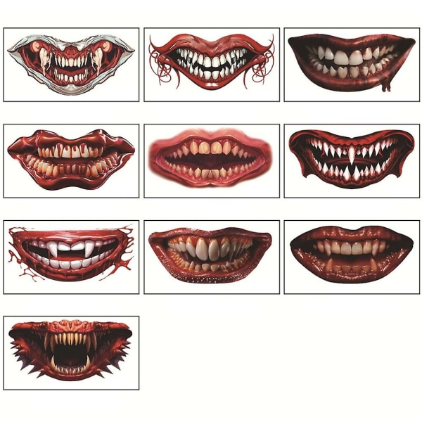 Face Mouth Tatueringar för Cosplay Party Skrämmande ansiktsdekaler Halloween Trick Rekvisita