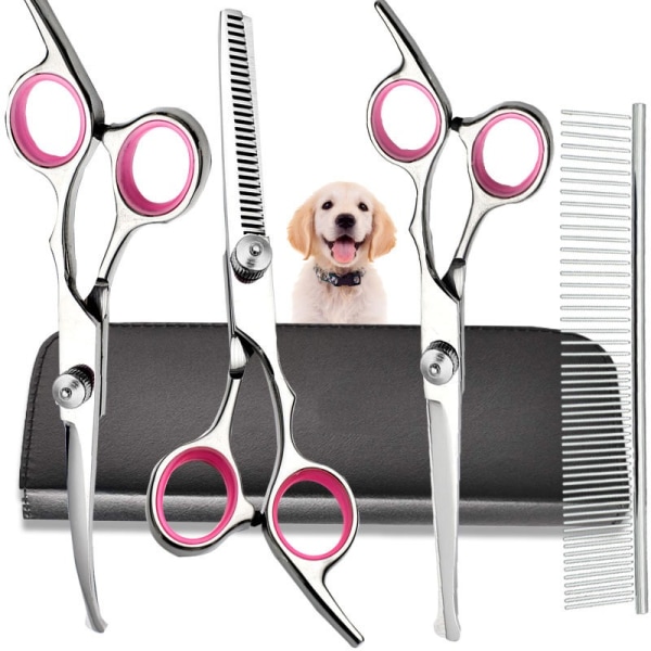 Koiran trimmaussakset turvakärjeillä ruostumatonta terästä Ammattimainen koirien trimmaussarja - Ohentavat, kaarevat sakset ja kampa koiran kissalle