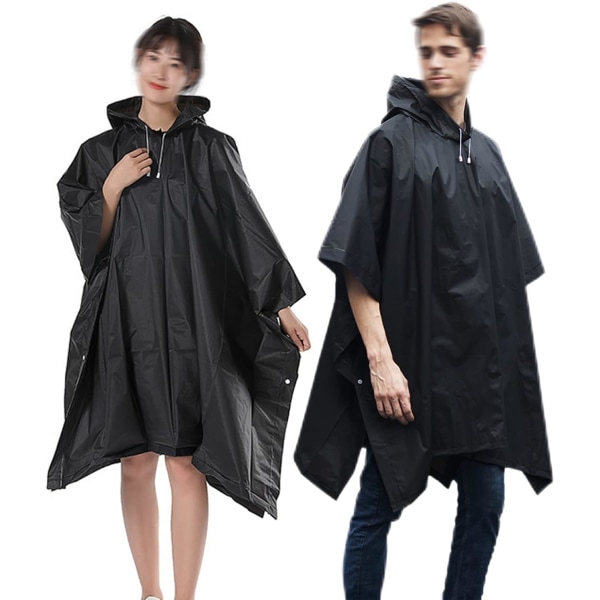 2 stk svart regnponcho, vanntett regnponcho, regnkappe med hette, for fotturer, camping, reise, sykling (svart)