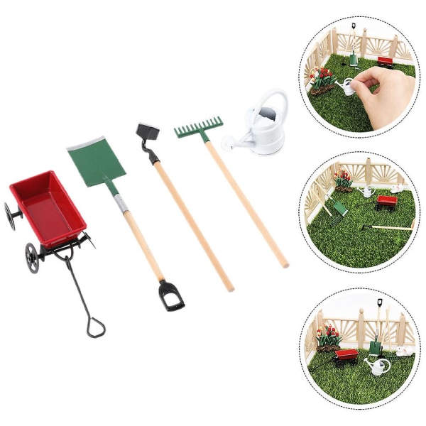 1 set dockhus Miniatyr Farm Tool Kit Simulerat trädgårdsredskap Modell Microlandscape Decor10,2x 10.2x1cm