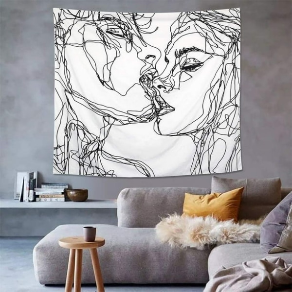 Kyssing Lovers Svart og hvit måneteppe med et par hengende teppe (120*150 cm)
