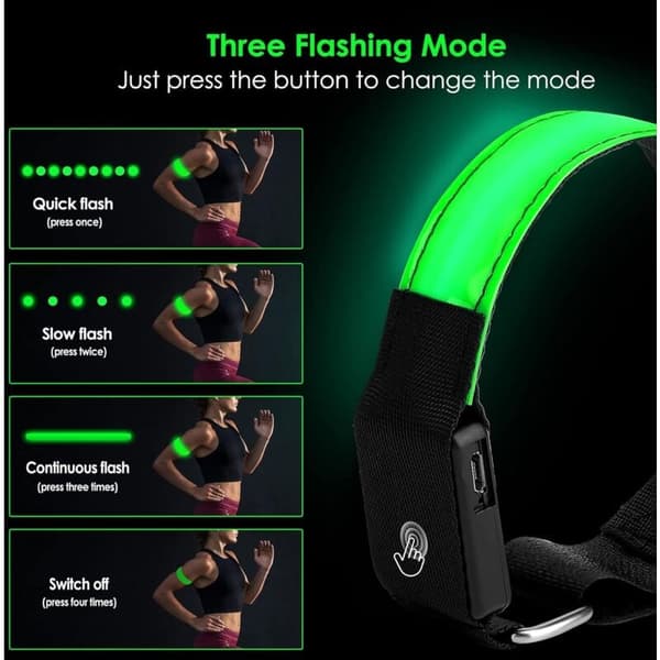 2 stk lyse LED-armbånd, reflekterende armbånd L
