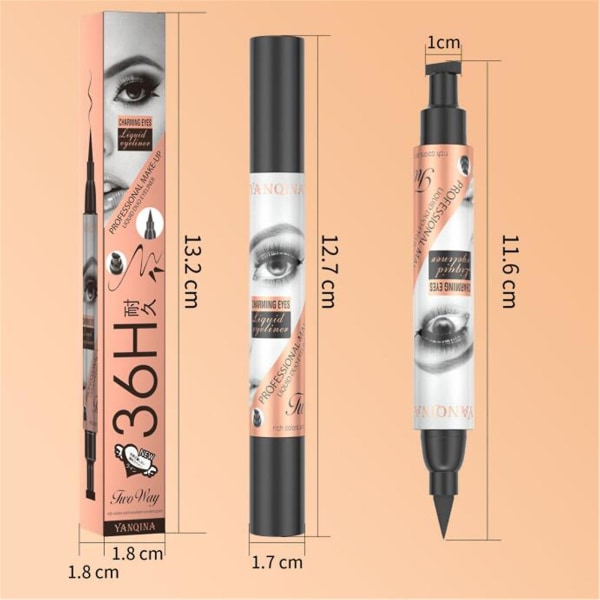 1 st Dubbelsidig Eyeliner 2 I 1 Vattentät Eyeliner Penna Svart Och Smudge-Proof Mönster Tätning Eyeliner Black