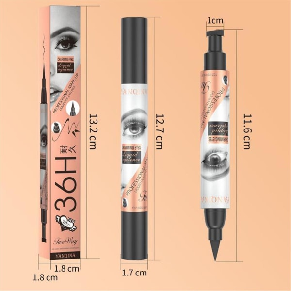 1 stk Dobbelt Hoded Eyeliner 2 I 1 Vannfast Eyelinerpenn Svart Og Ikke-smuddende Mønsterforsegling Eyeliner