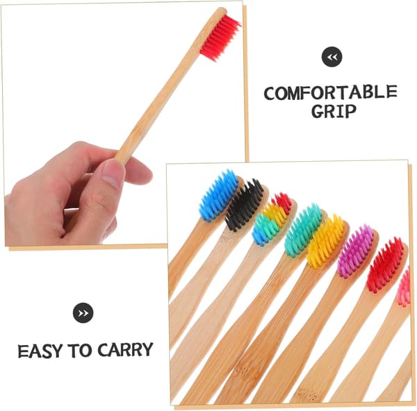 10 pcs Bamboo Toothbrushes Portable Manual Toothbrushes with Soft Bristles and Ergonomic Handle