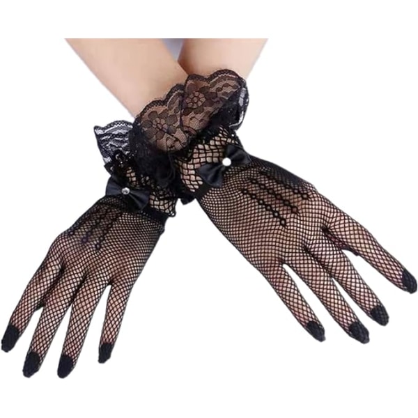 Black - Lace Gloves for Women, Table Gloves Short Gloves Opera Gloves Wedding Lace Gloves Wedding Dance Gloves 1920s Short Lace Gl