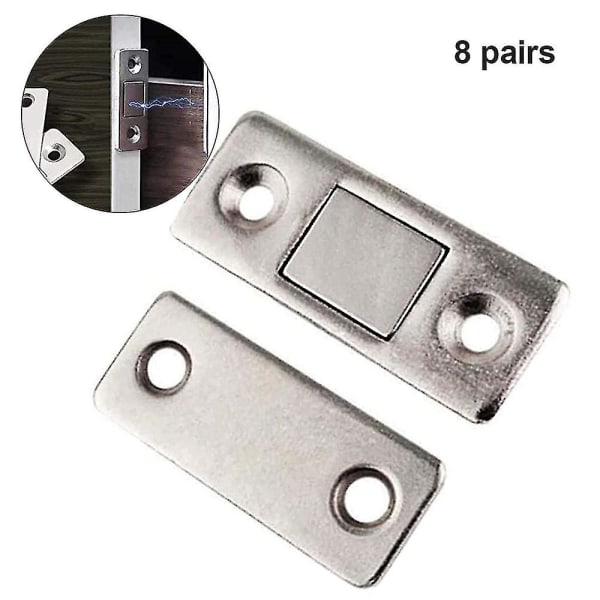 8 kpl Ultra-ohut Piilotetut Magneettiset Ovienpysäyttimet, Laatikon Magneettilukko, Iskemätön Magneettinen Ovien Sulkija, Magneettinen Ovienpysäytin Kaappeihin