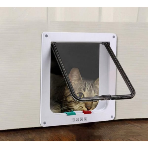 Stor katteluke (ekstern størrelse 22,3 cm x 19,2 cm), 4-veis låst kjæledyrluke for katter og hunder med liten omkrets, enkel å installere