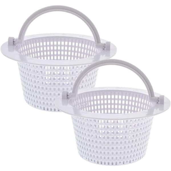 Round Skimmer Basket for Above-Ground Pools, with Handle for Easy Removal, 2-Pack - Diameter 16 cm - White