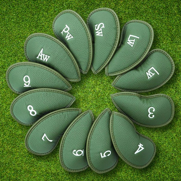 12 x kannettavat PU-golfmailat (vihreät) 12 x mailan päänsuojat