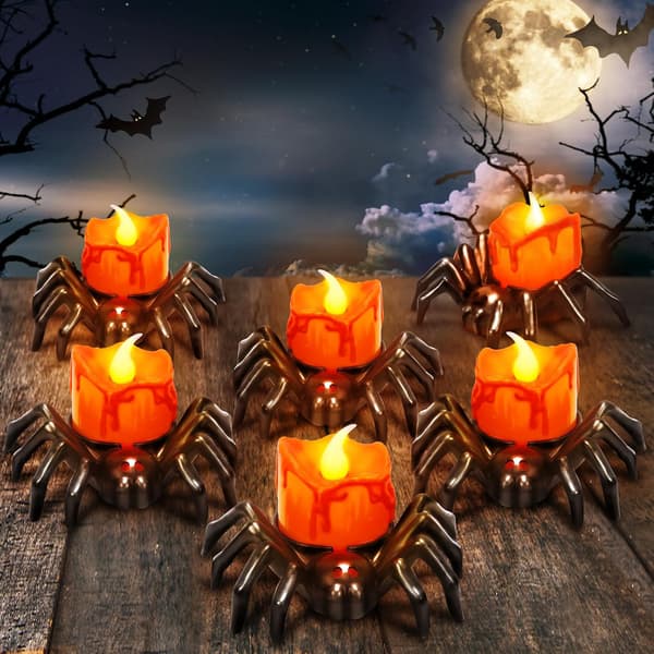 12 stk. LED-edderkoppelys, flammefrie edderkoppelys, batteridrevne, perfekte til spøgelseshuse og indendørs Halloween-dekoration