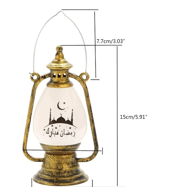 2 kpl eri värisiä (pronssi, kulta ja valkoinen) riippuvaisia ​​valoja, ulkokäyttöön tarkoitettuja Ramadan-lyhtyjä (7,2 * 6,5 * 15,5 cm)