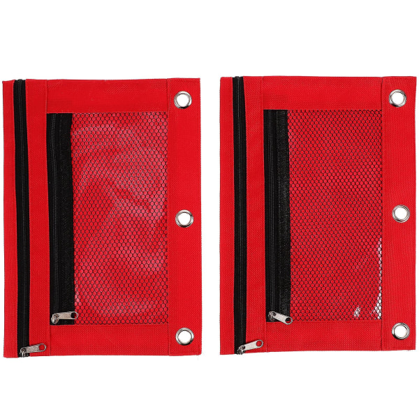 2-pack Penna-fodral med blixtlås, tre-håls pennfodral, mesh-design, skrivbordstillbehör, röd 25x18cm Red 25X18CM