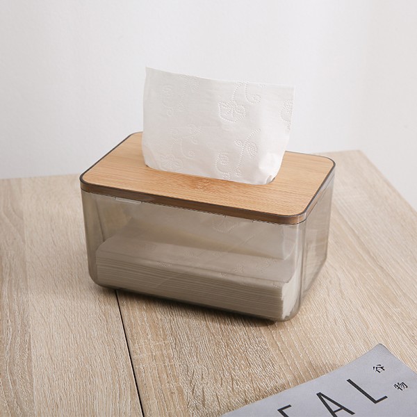 Bambus Vævsæske Dækning Holder, Transparent Ansigtsvæv Dispenser Æske, Rektangulær Papir Vævs Serviet Holder til Badeværelse