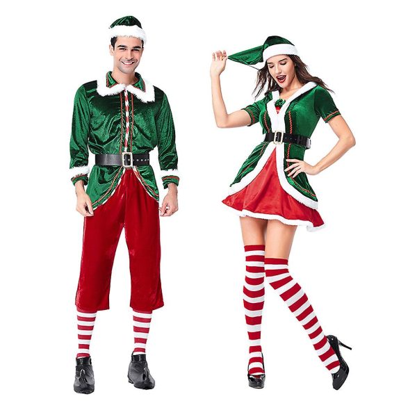 Sexy Julenisse-kostyme for par - Dame og Herre - Grønn Elf Santa Claus Cosplay Kostyme for Voksne