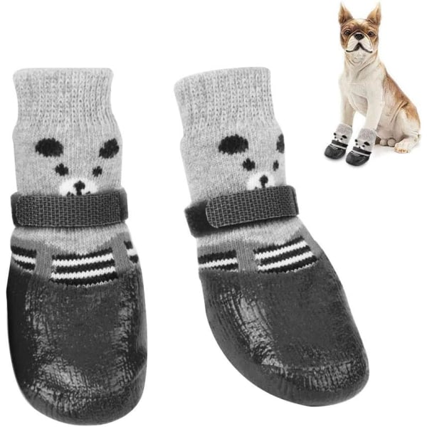 1 Par Potebeskyttere, Vandtætte Hunde-sko, Beskyttende Hundestøvler, Justerbare Anti-Slip Hundesokker Sort Bomuld, Velegnet til Små og Mellemstore Hunde (M)
