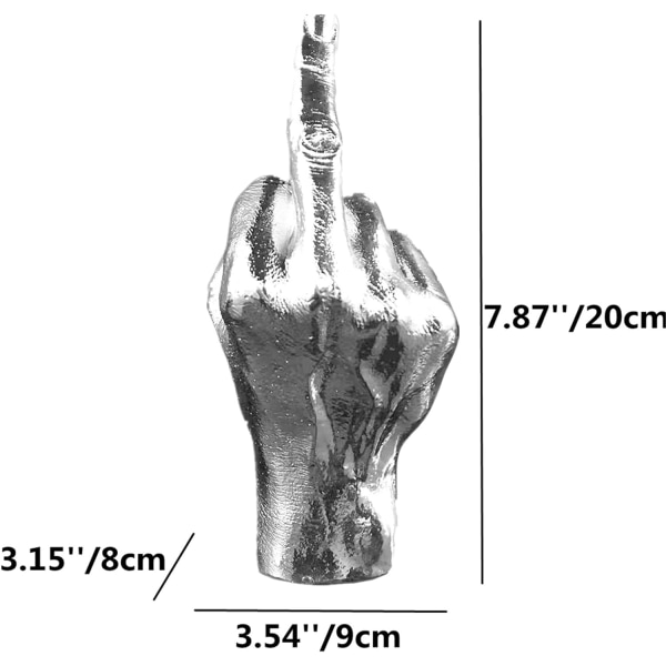 Sølv Kreativ Skrivebords Vertikal Midtfinger Hånd Statuer, Personlighedsgaver til Smykkeudstilling, Venner, Familie, Butik, Hjem,