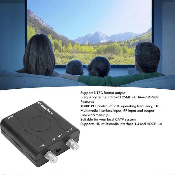HDMI-kompatibel RF-modulatoradapter, RF-modulator koaksialkonverter, HD Multimedia Interface til RF svart Black