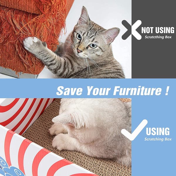 Cat Scratch Box with Scratching Board - Portable Cardboard Lounger - White