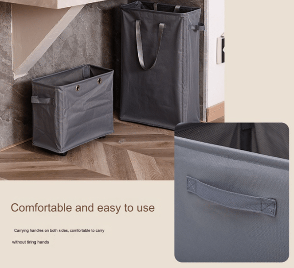 Laundry Basket with Handles Foldable Laundry Hamper Thin Dirty Clothes Hamper Slim Laundry Bag Collapsible Dirty Clothes Basket Black