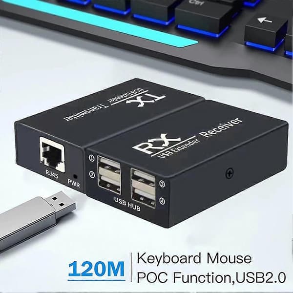 120m USB Extender 4-Port USB2.0 Hub Extender via RJ45 Ethernet USB UTP Extension Transmitter/Receiver - EU Plug