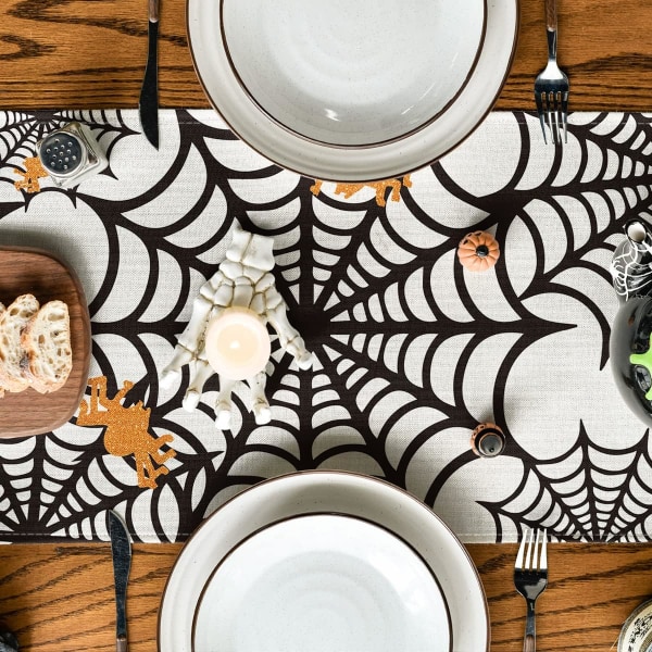 13 x 72 tuuman hämähäkkiverkkopöytäjuoksu, Halloween-lomakeittiön ruokapöydän koristelu sisätiloihin ulkona kotijuhliin De