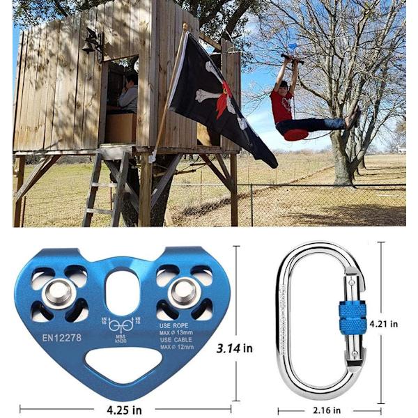 Klätter Zipline-Rulle 30KN Dubbel Tandemhastighet Dubbel Vagn med 25KN Karabiner för 1/4 5/16 3/8 1/2 Kabel för Räddningsrulle
