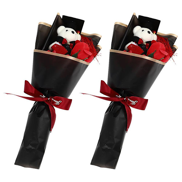 2 stk. Graduation Bear Bukett Dekorativ Graduation Sesong Bukett Fotorekvisitt Rød 36X16X8CM
