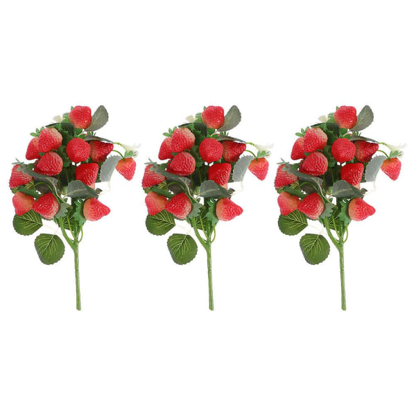 3pcs Artificial Strawberry Fake Strawberry Bunches Faux Lifelike Strawberry Stem PropRed27X21X0.9CM