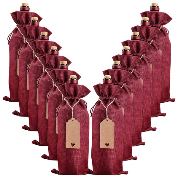 Jutevinposer Vingaveposer, 12 vinflaskeposer med snorer, etiketter og tau, gjenbrukbare vinflaskelokk
