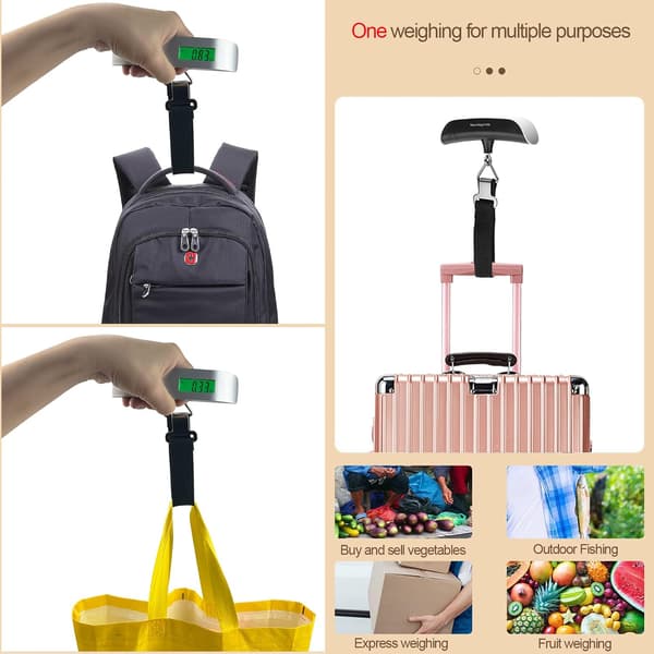 Digital luggage scale with handle and backlit LCD screen, portable suitcase scale, max weight 50 kg (912.8*3*3 cm)
