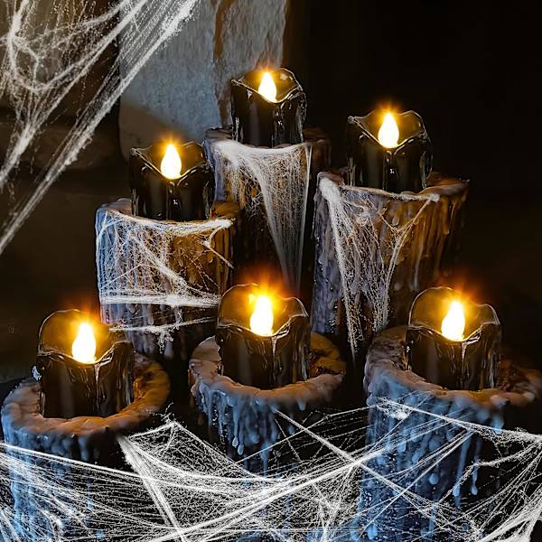 24 stk Halloween-dekorasjoner Innendørs Lys Hvite Teelys: Led Flammeløse Teelys Batteridrevet Borddekorasjon med Sp