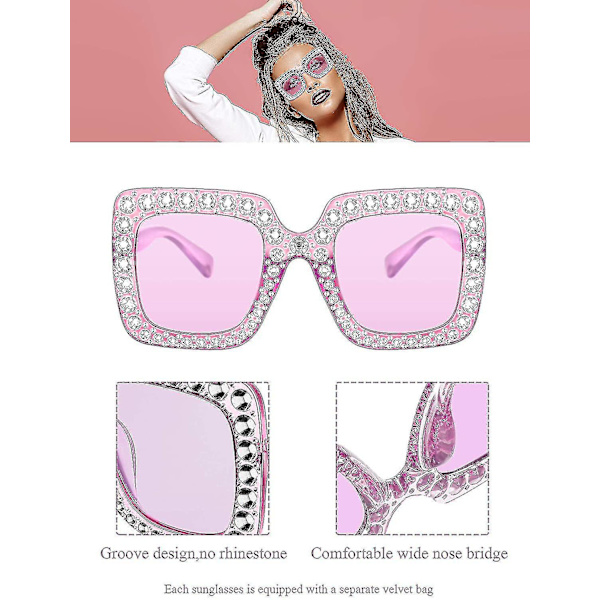 Oversize Firkantede Glitter Solbriller Retro Tykke Ramme Solbriller (Lyselilla, Lysegrå, Klar Rosa, Klar Tawny, Lysegul, Rosa)