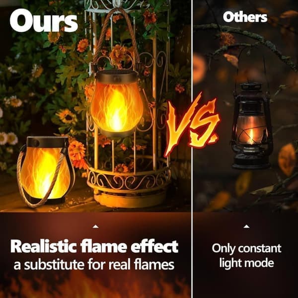 2-pack Solar Flame Lamp - Waterproof Hanging Lamp with USB Charging, Halloween and Garden Decoration 2-pack 2-Pack