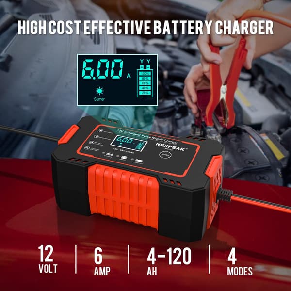 12V 6A intelligent batterioplader, automatisk batterioplader til bilvedligeholdelse